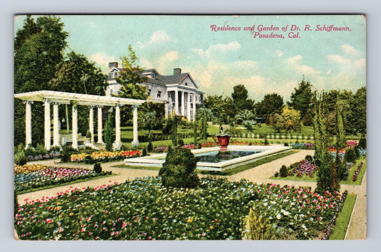 Pasadena CA-California, Residence, Garden, Dr R Schiffmann, Vintage Postcard