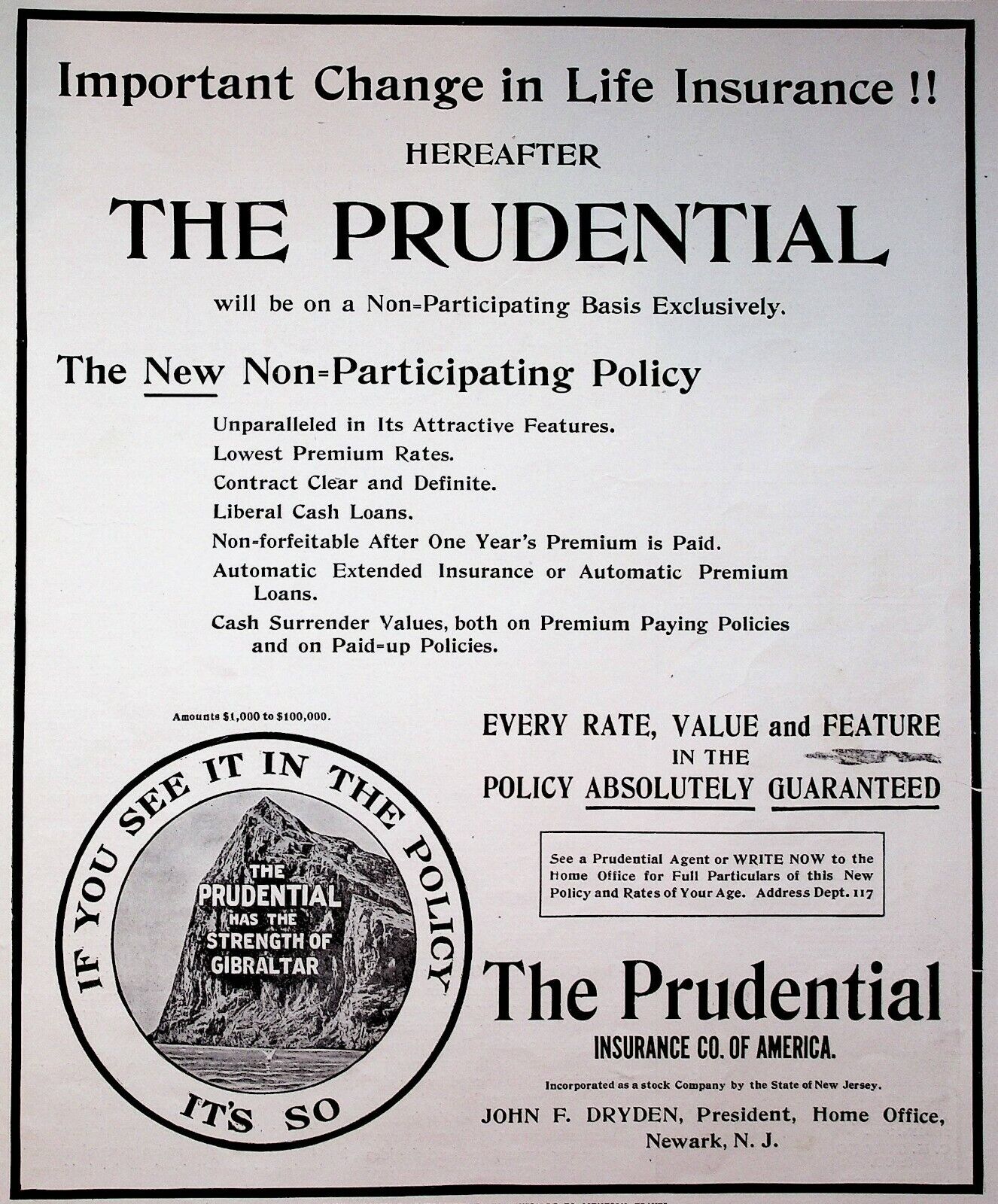1907 Prudential Insurance Company of America - Vintage Advertisement