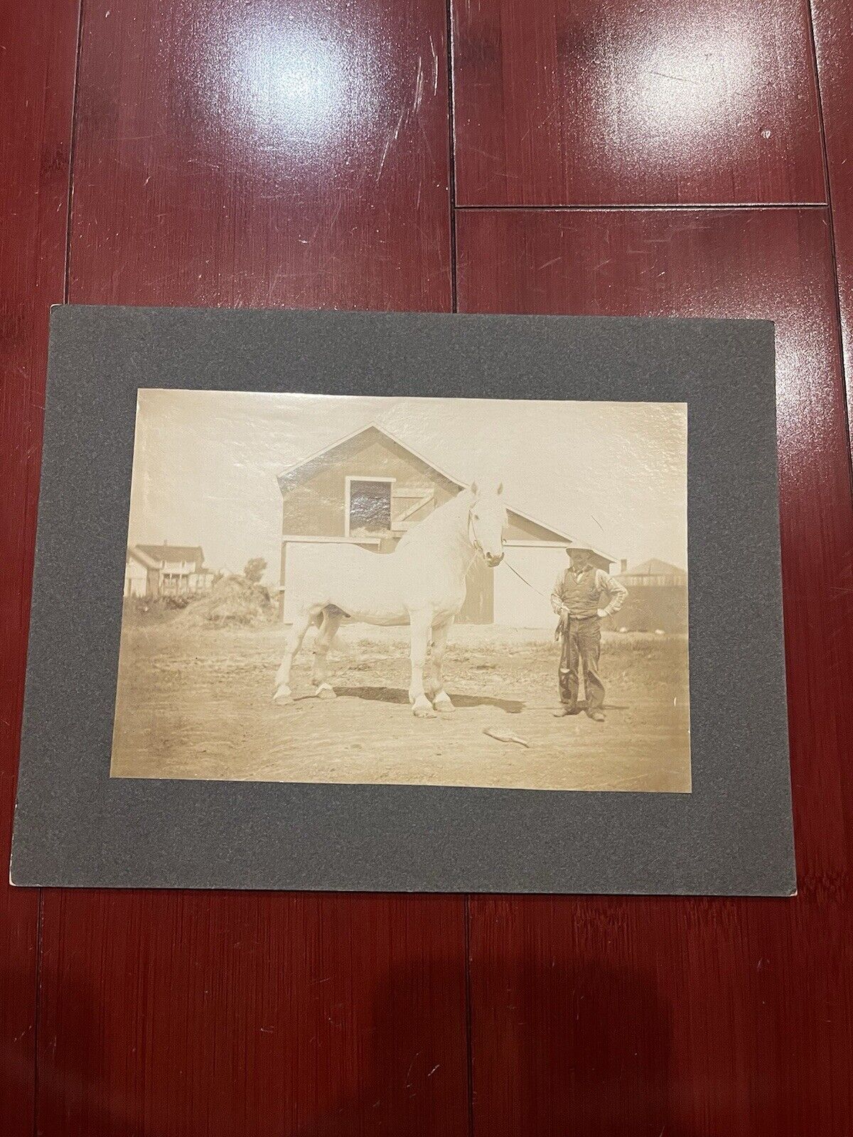 Antique Cabinet Card With Man And Horse  Original Picture Wild West Cowboy BnW