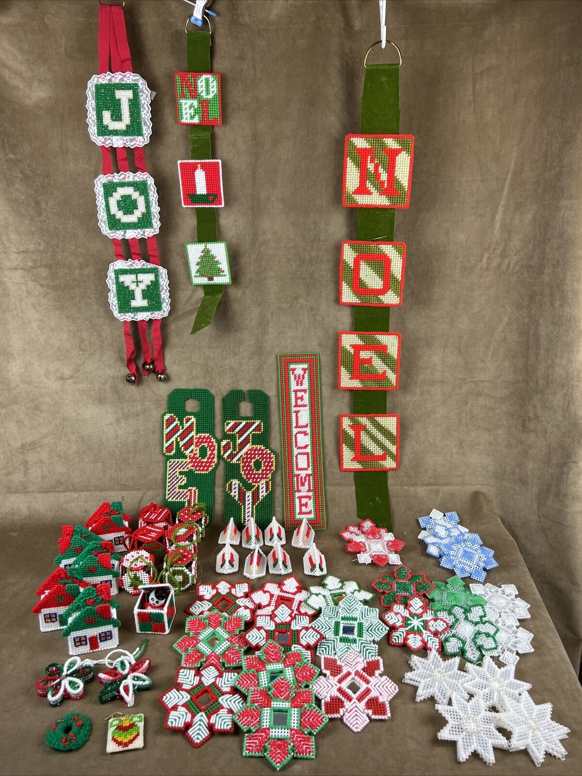 Handmade Vintage Lot of 54 Needlepoint Christmas Ornaments ~ Home Decor Craft