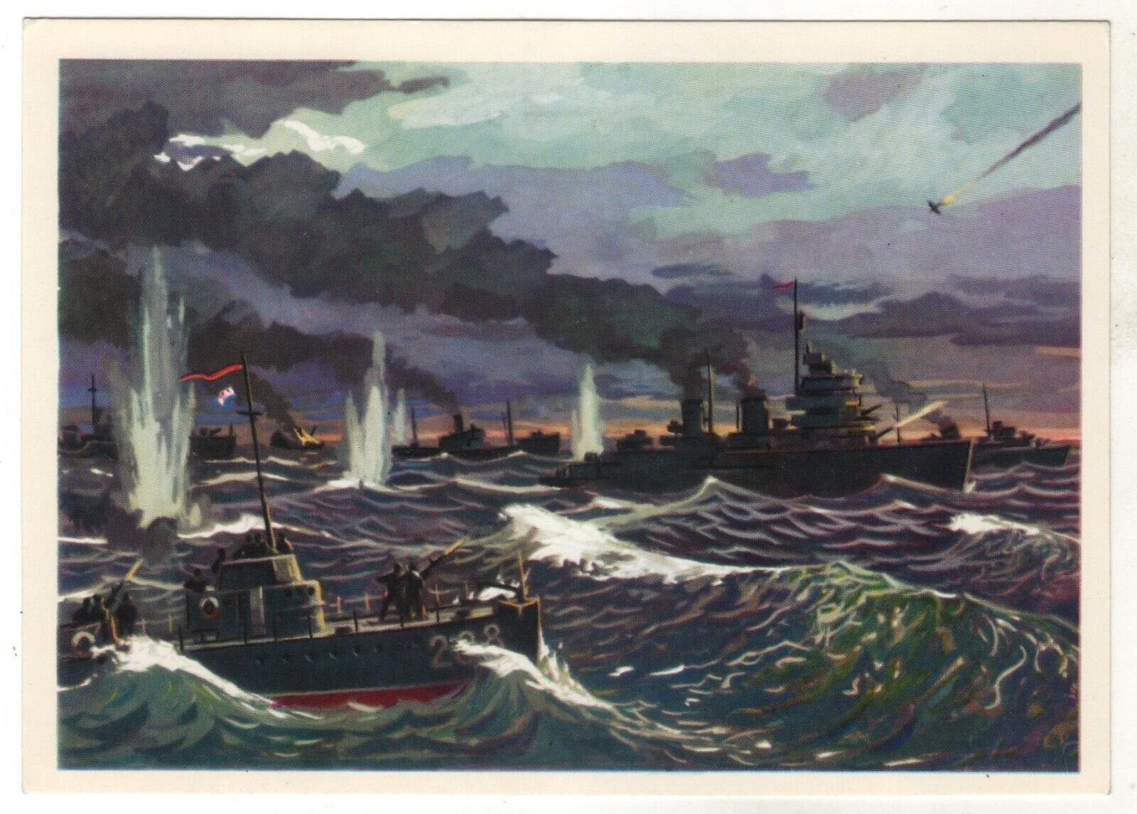 World War II WW2 Breakthrough of fleet ships from Tallinn OLD Russian Postcard