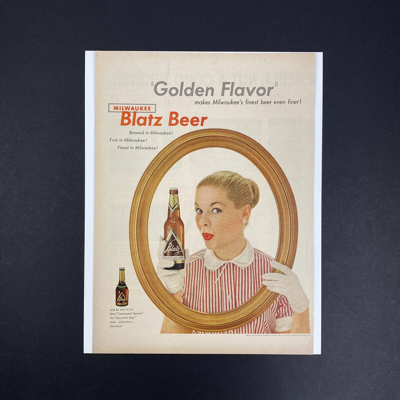 Vintage 1954 Milwaukee Blatz Beer Print Magazine Ad Milwaukee's Finest