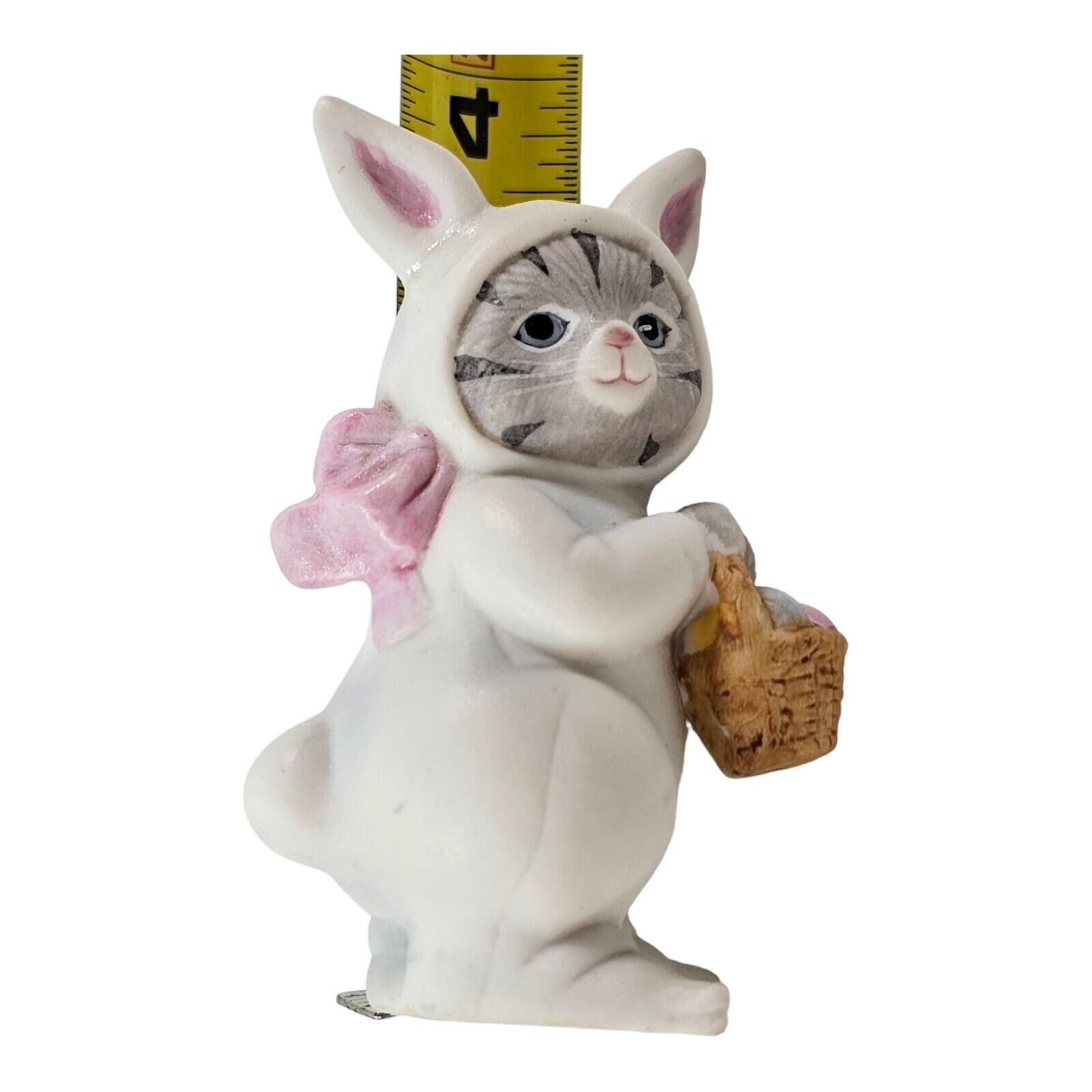 Kitty Cucumber Grey Tabby Kitten Cat in Bunny Costume Schmid 1987 Figurine  