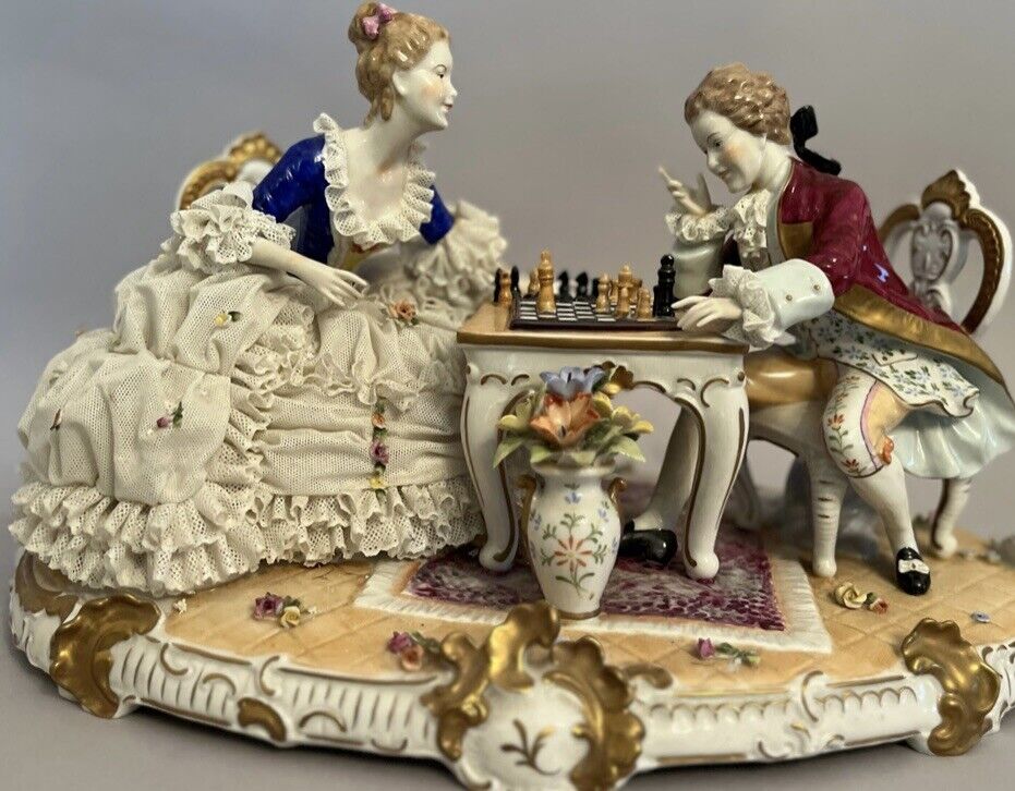 Stunning Huge Dresden Porcelain Lace Figurine, 16.5”Width, 10.5”Depth, 9.5”High