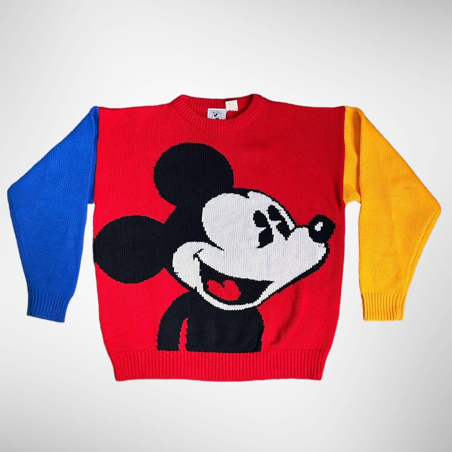 80s Vintage Mickey Mouse Colorblock Knit Sweater, Mickey and Co Acrylic Bright