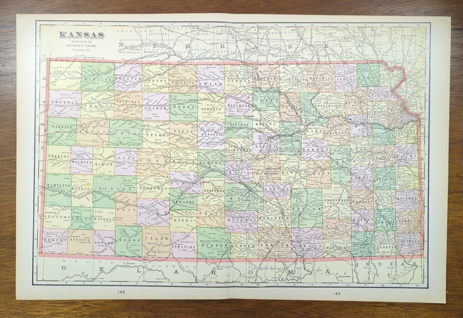 Vintage 1901 KANSAS Map 22\