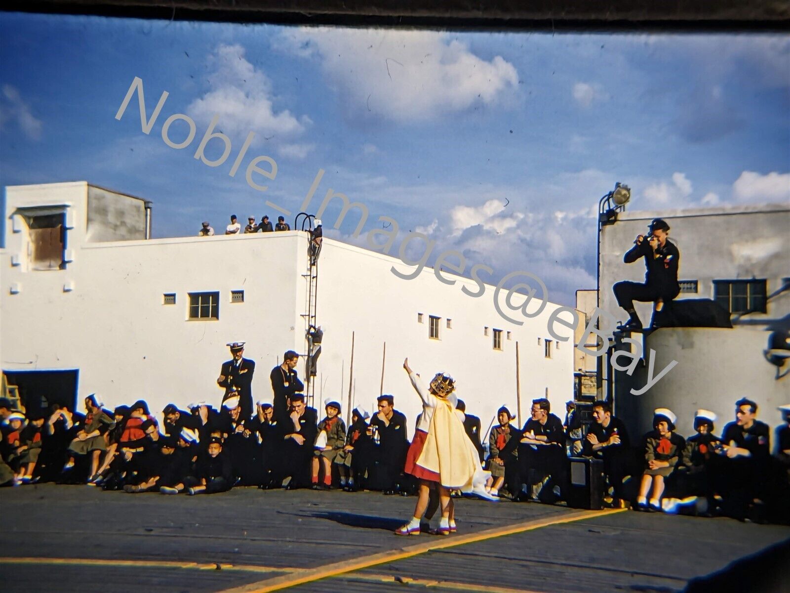 1955 Children Perform US Aircraft Carrier Sailors Nagasaki Kodachrome 35mm Slide
