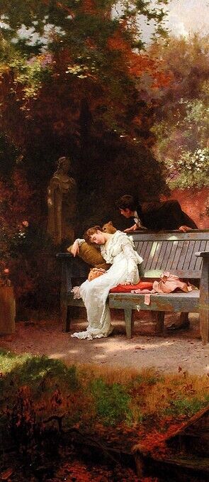 Dream-art Oil painting Marcus Stone A stolen kiss romantice young lovers 24\