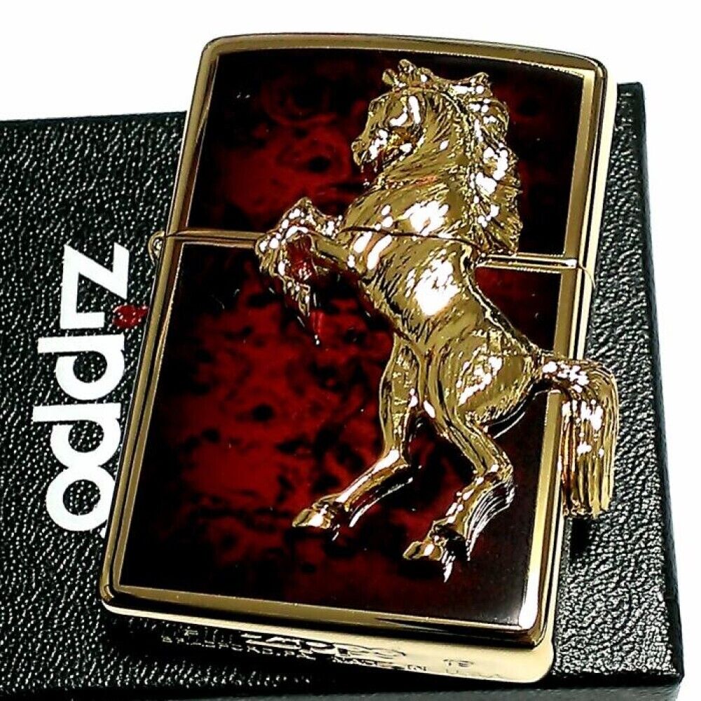 Zippo Winning Winnie Whinny Grand Crown Horse Metal Gold Deep Red Lighter Japan