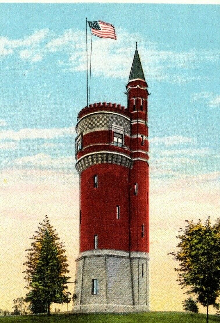 C.1920s Cincinnati, OH. Eden Park Water Tower. USA Flag Pole. Ohio Postcard
