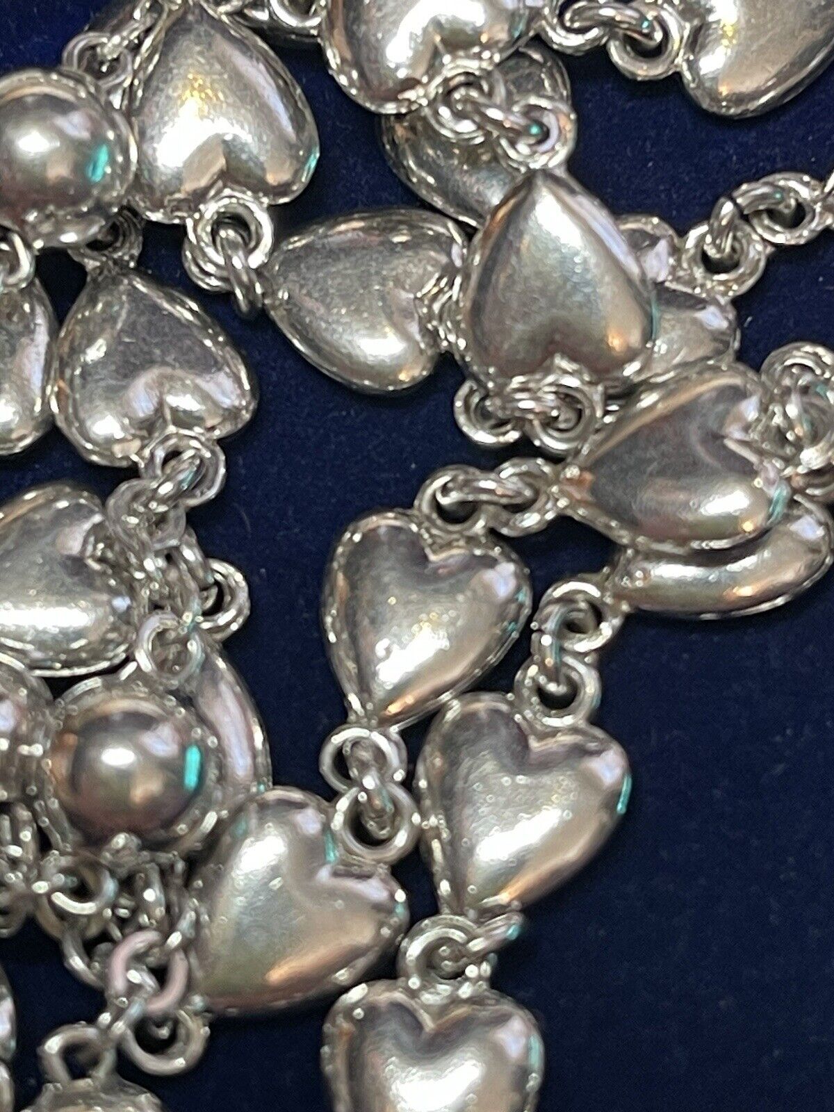 † SUPER HEAVY XL RARE VINTAGE STERLING CREED HEART SHAPED ROSARY 34\