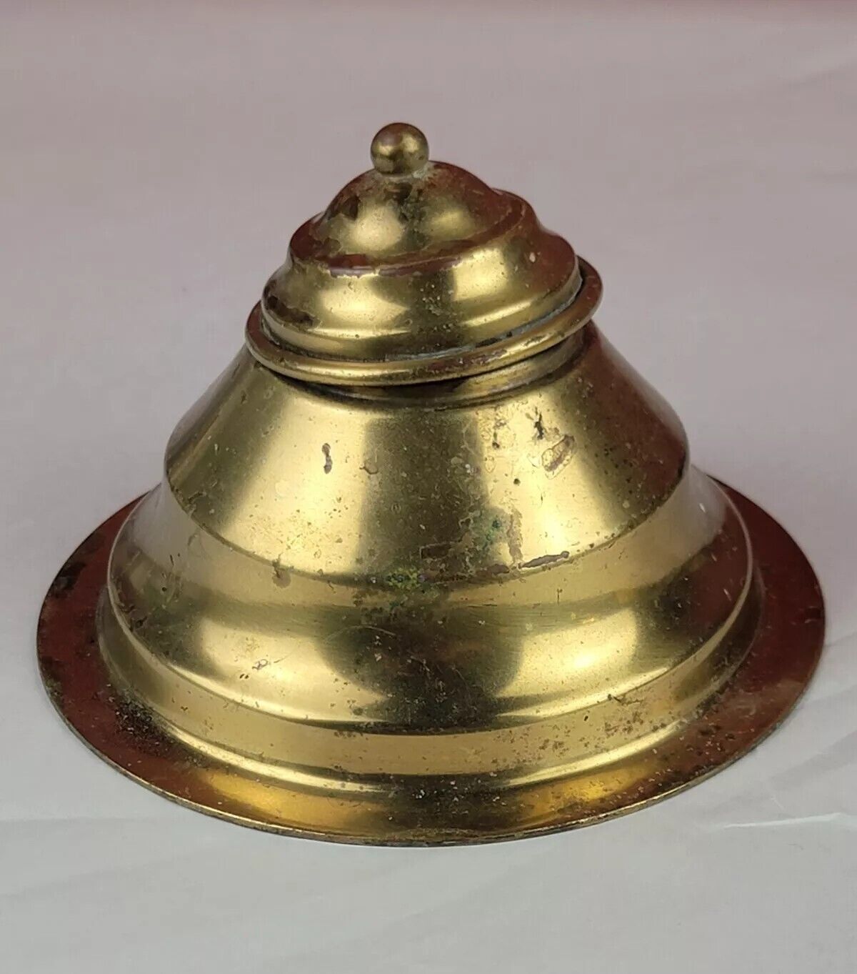Antique Hammered Brass Inkwell Ink Bottle Holder Turchin Co.Inc. 