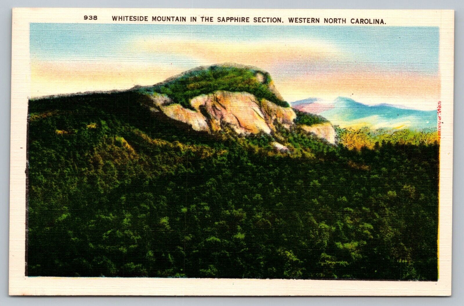 Postcard Whiteside Mountain Sapphire Section Western NC North Carolina Linen 