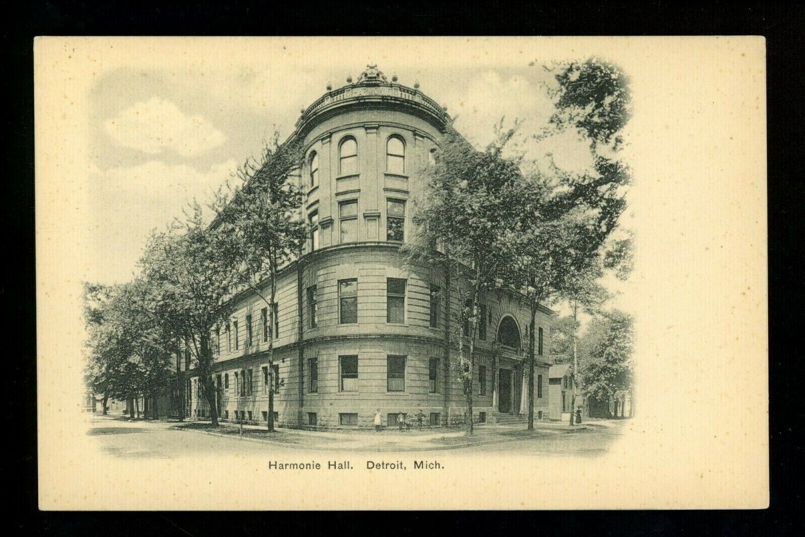 Michigan MI postcard Detroit, Harmonie Hall Building Vintage c1905