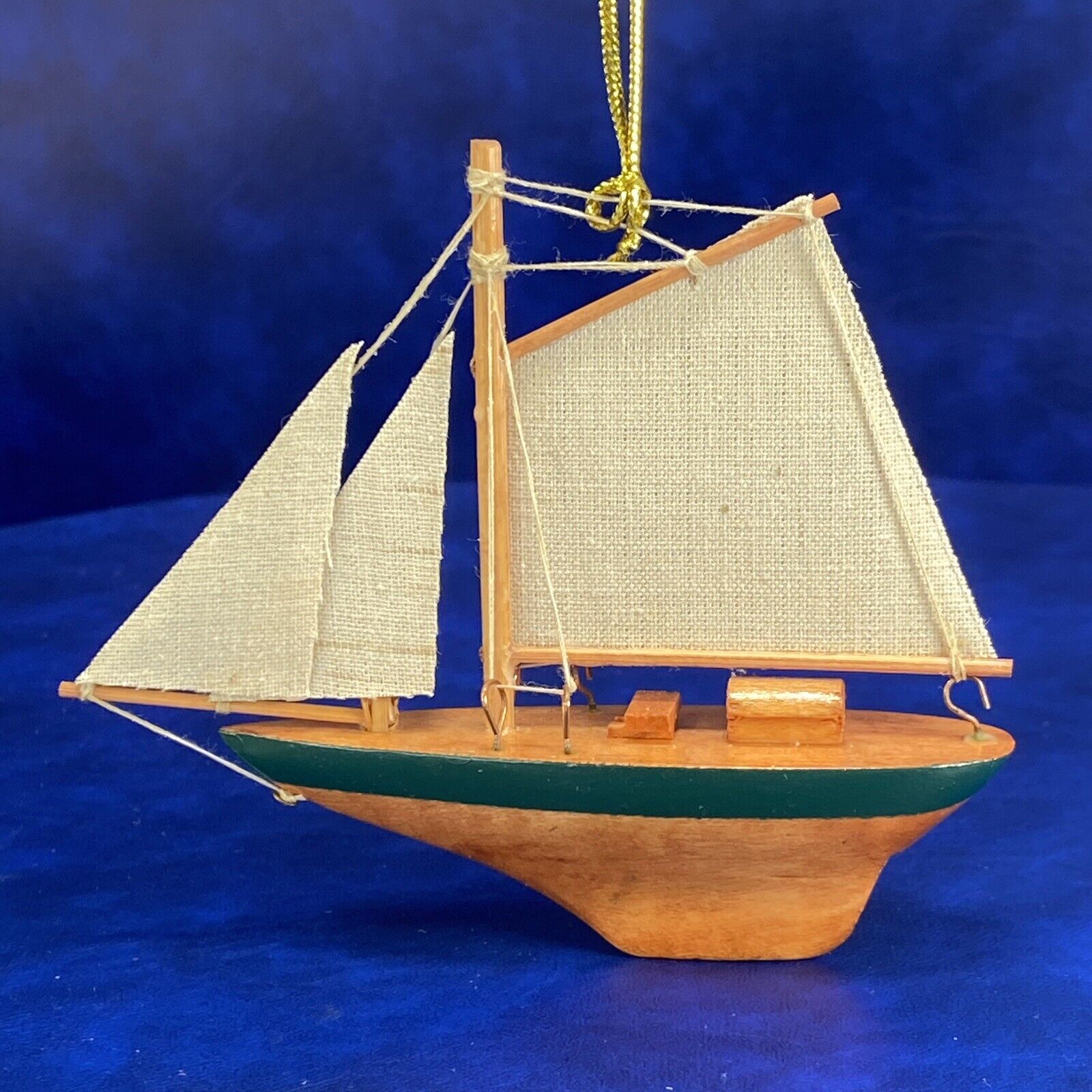 Mini Painted Wood Model Sailboat Sailing Ornament Nautical Ocean Green Natural