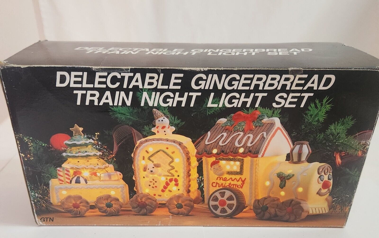 Vintage Delectable Gingerbread Train Night Light Set Ceramic Christmas Works Box