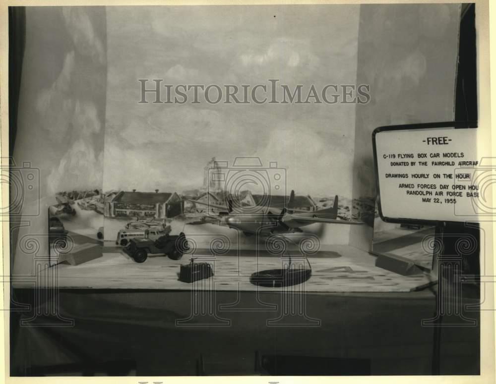 1955 Press Photo C-119 Flying Box Car Scale Models at Randolph Air Force Base