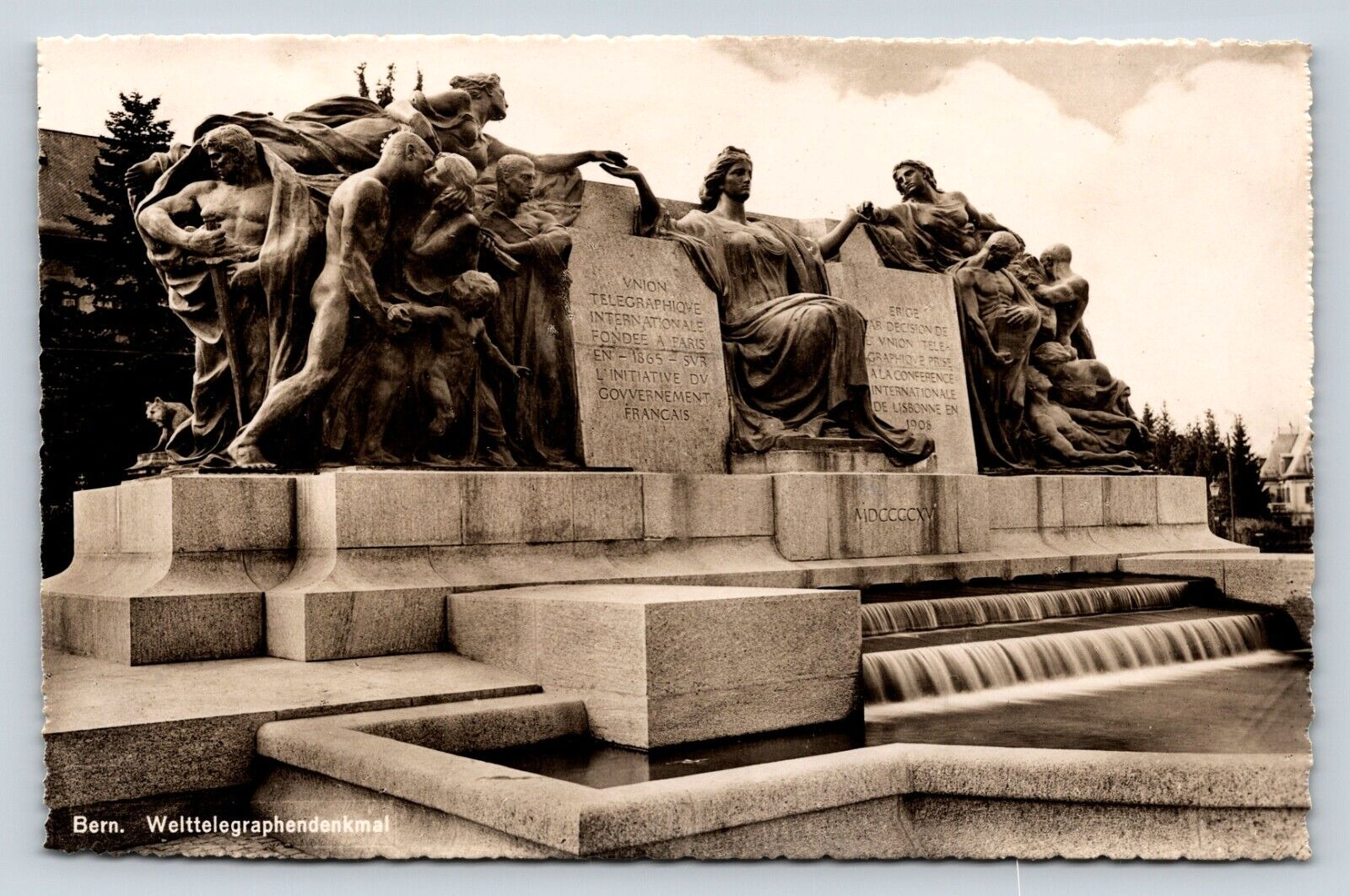 VTG RPPC Postcard: Bern, Switzerland -World Telegraph Monument Memorial Fountain
