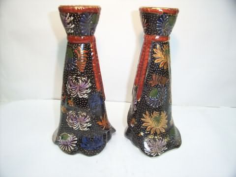 Pair of Porcelain Black Candle Holders