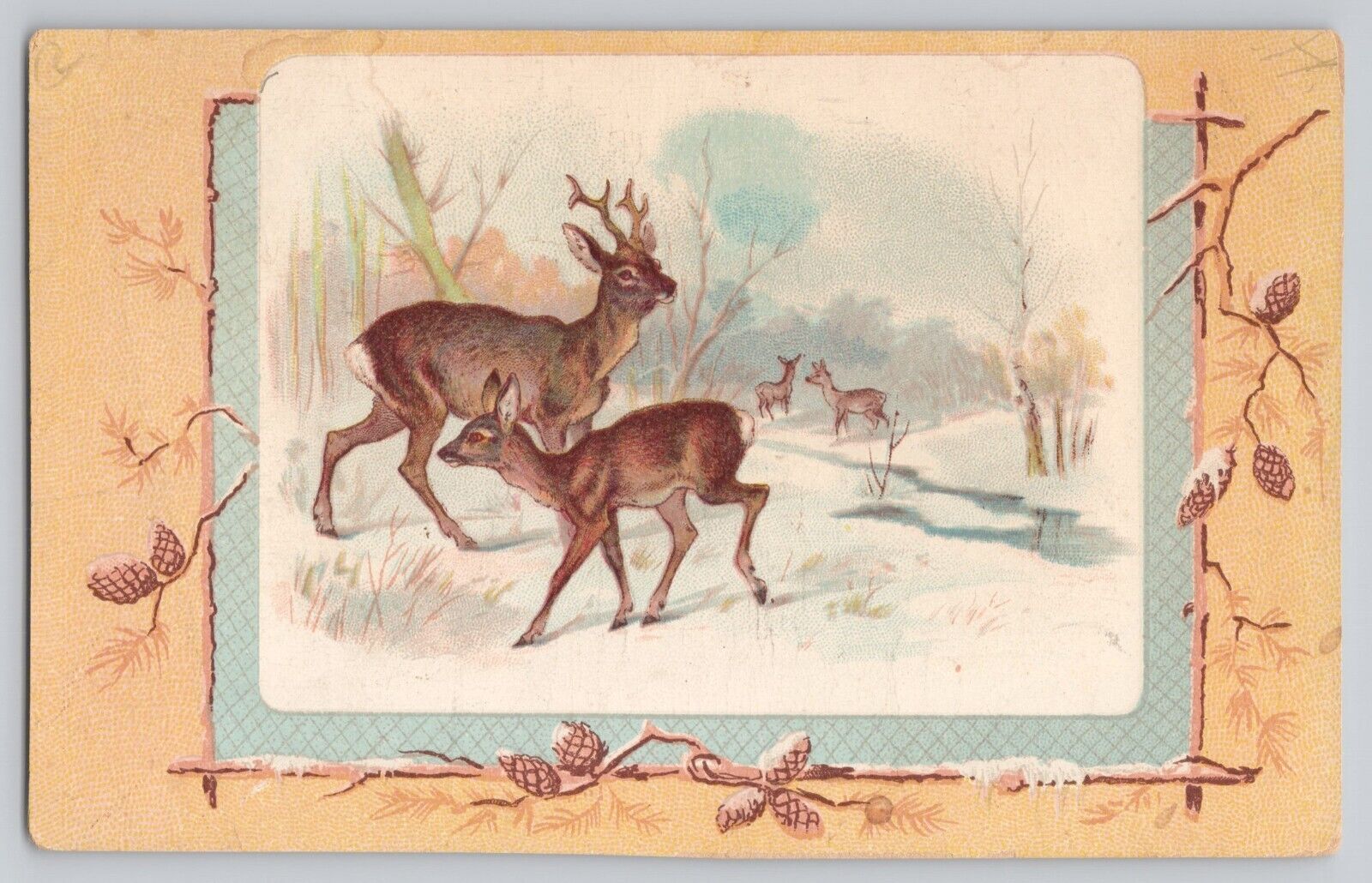 Fleischmann Co Yeast Bread Advertising Trade Card Postcard NY Winter Scene Deer