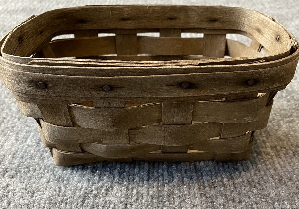 Vintage 1970s Longaberger Basket  Tobacco Brown Small Cottage Hand Woven Country