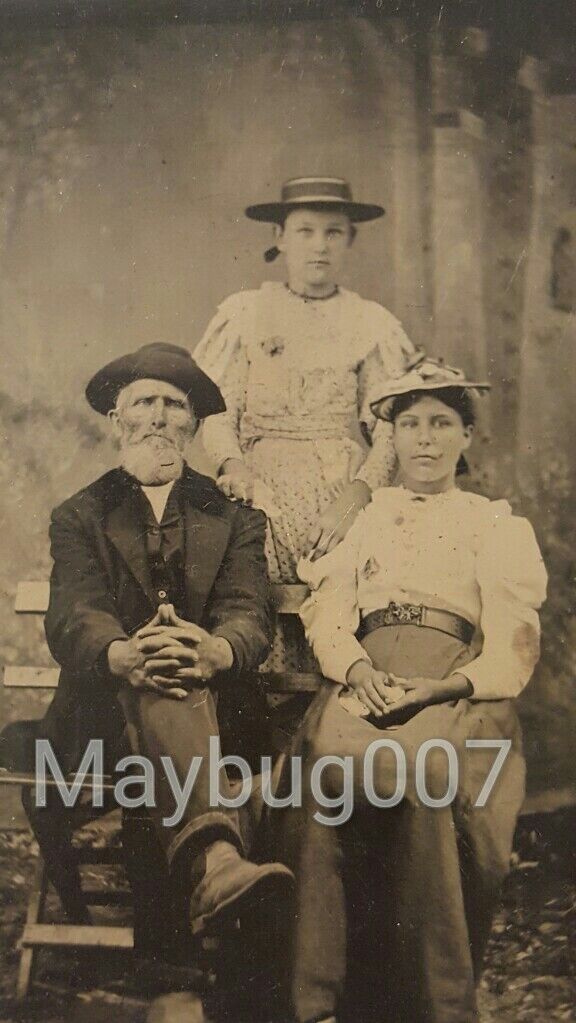 Antique Tintype Photograph Portrait Hillbilly Family Hats 1800s History Southern