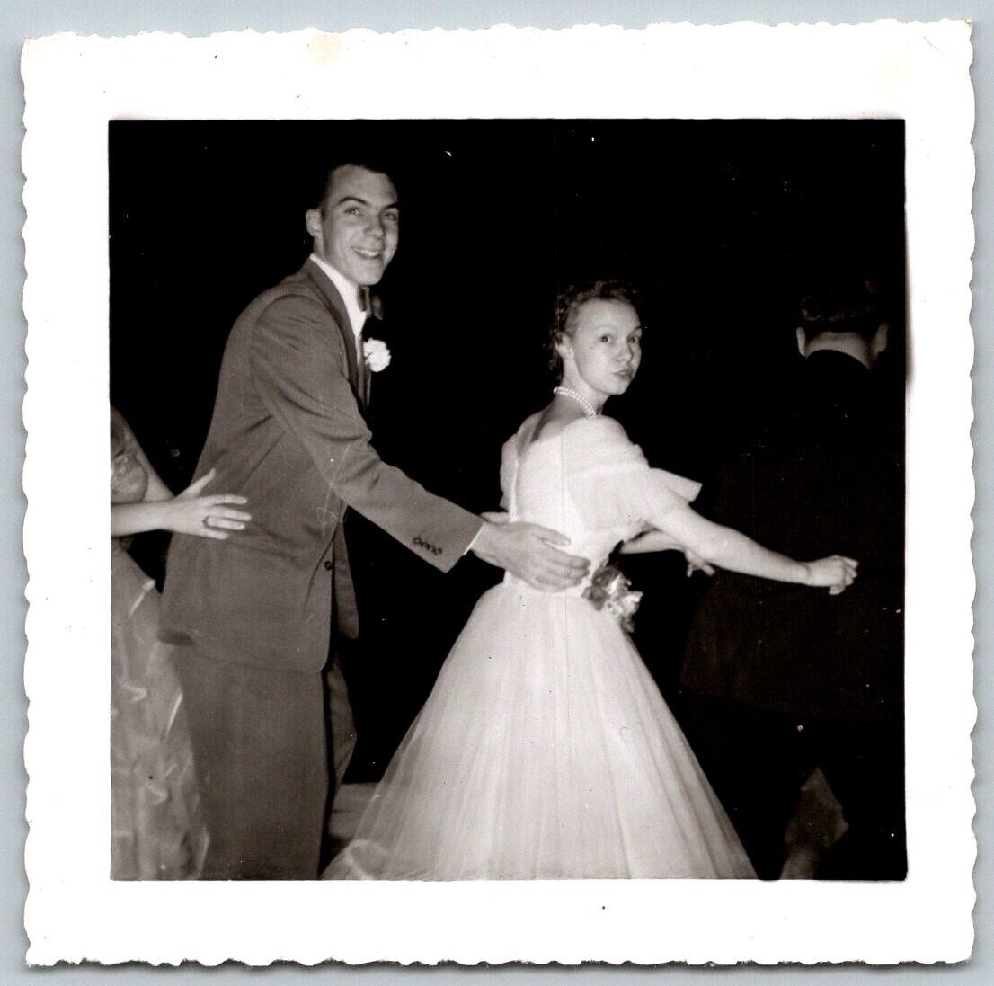 1950s Mid Century Line Dance Dancing Couple Original Antique Photograph