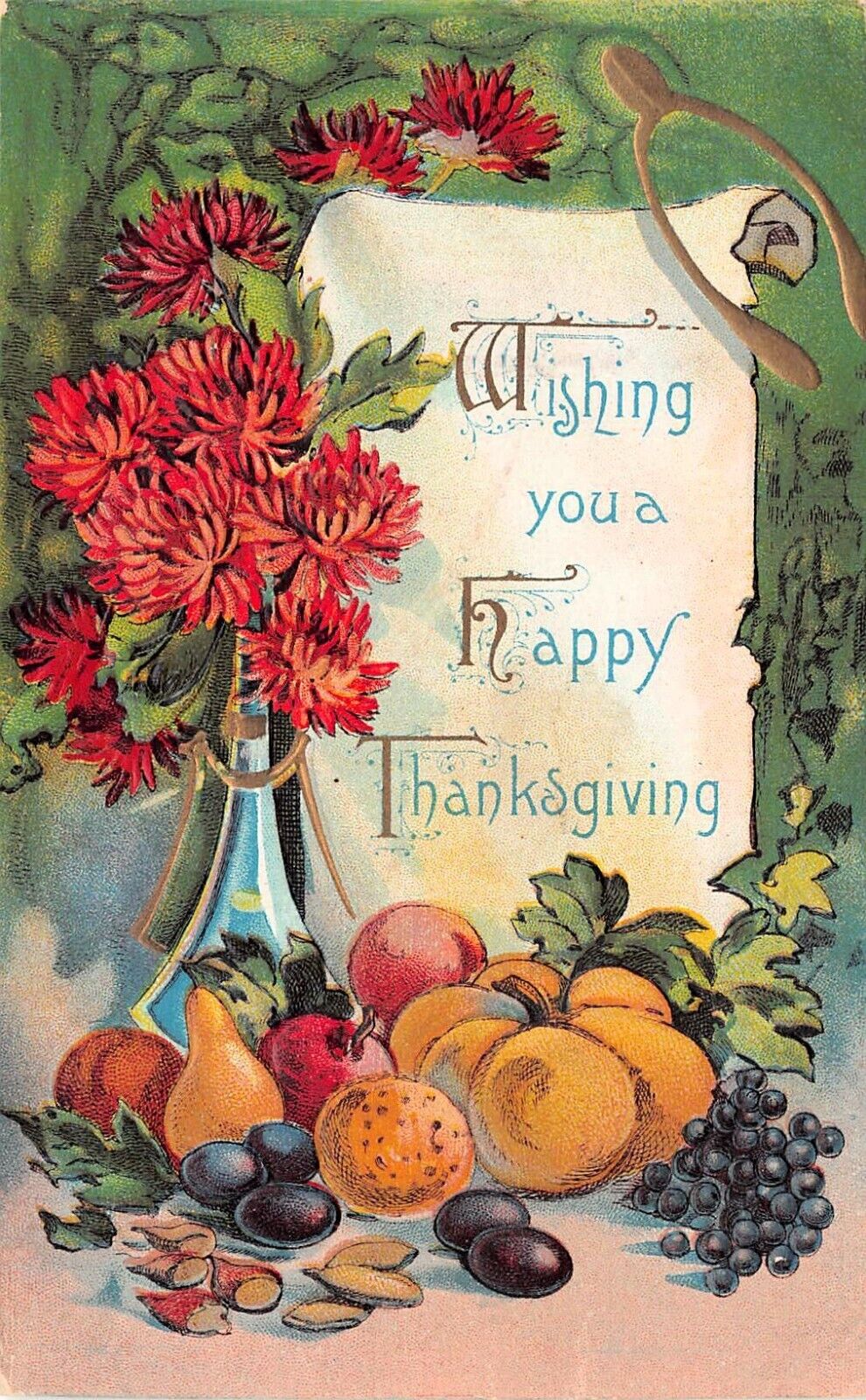 Berkeley CA Antique Thanksgiving Card Papyrus Chrysanthemums Vtg Postcard C66