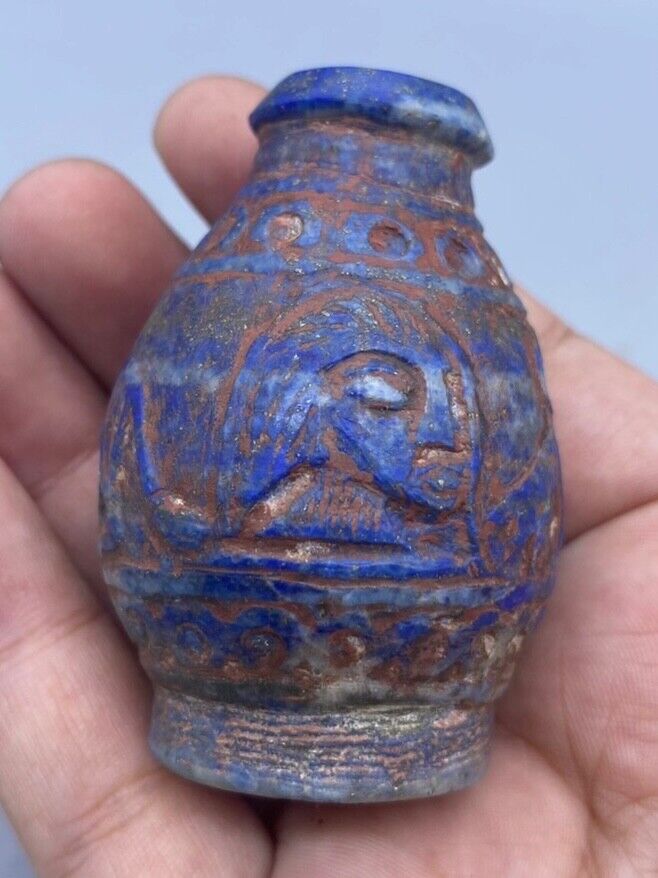 Rare Authentic Old Natural Lapis Lazuli Stone Roman Greek Medicine Bottle