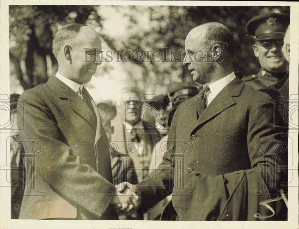 1925 Press Photo Governor Ralph Brewster and Donald McMillian greet in Wiscasset