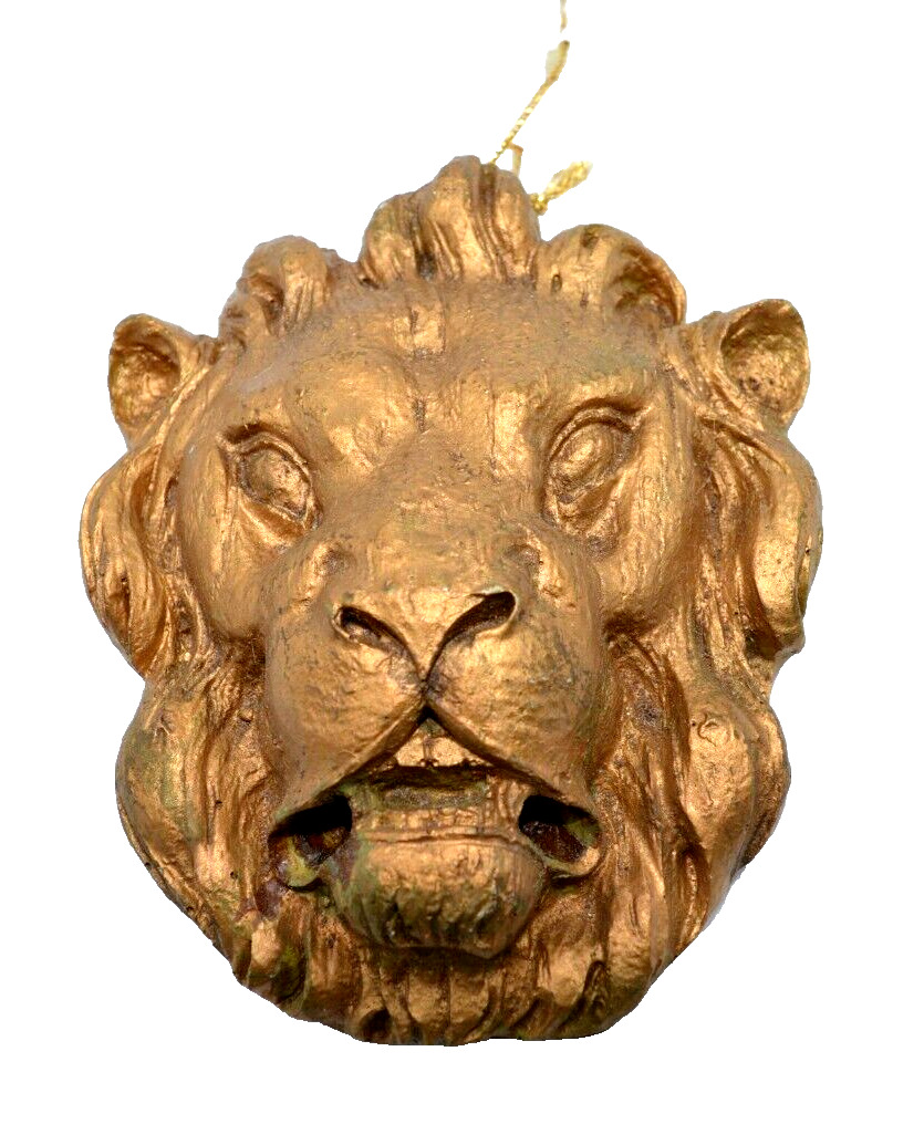  LION Head Ornament Vintage Carved Resin Gold