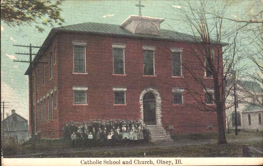antique      OLNEY     Illinois IL    Catholic Church School    postcard