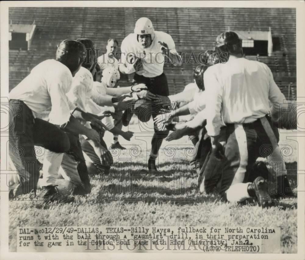 1949 Press Photo N. Carolina fullback Billy Hayes prepares for Cotton Bowl, TX