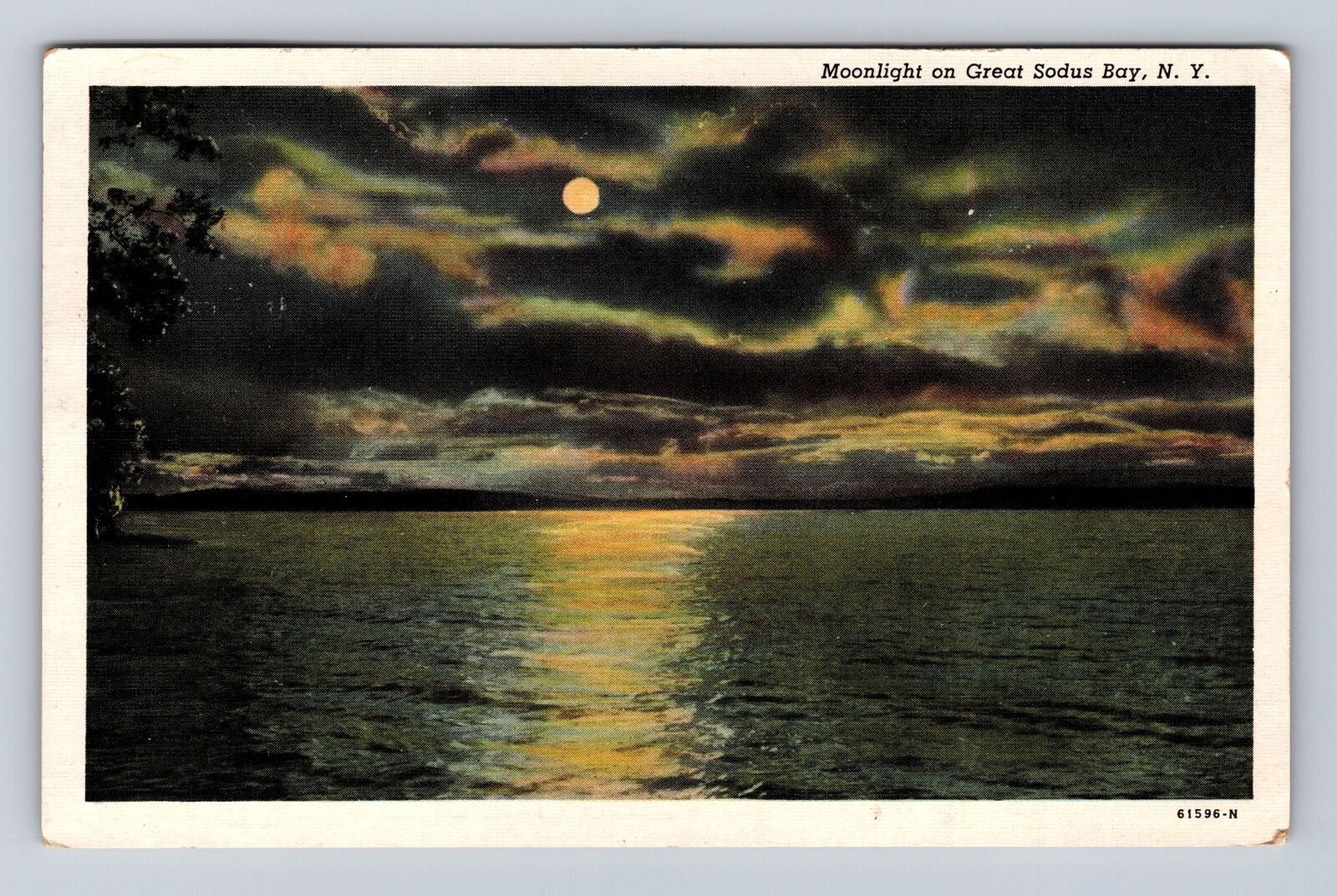 Great Sodus Bay NY-New York, Moonlight, Antique, Vintage c1952 Souvenir Postcard