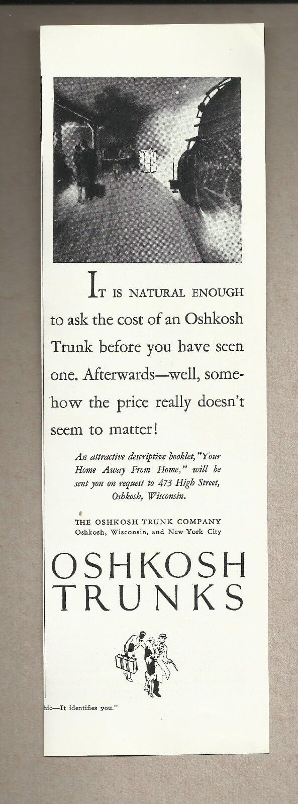Vintage Print Ad Oshkosh Trunks Advertisement Luggage Wisconsin Travel 1927 