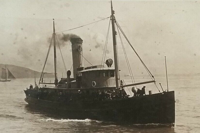 RPPC SAN FRANCISCO CA US NAVY Tugboat Sailor Harbor Transport Real Photo 1911