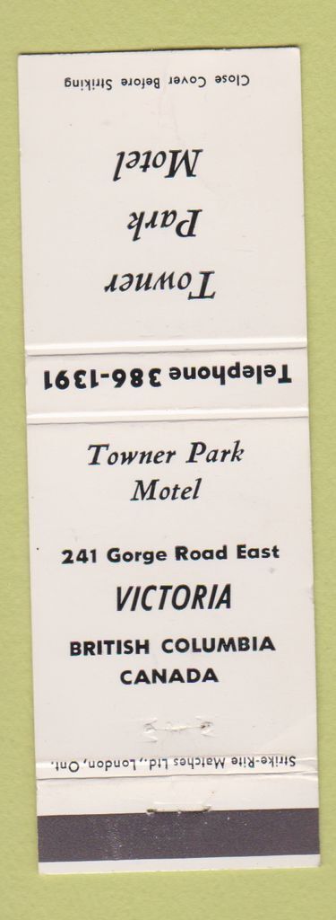 Matchbook Cover - Towner Park Motel Victoria BC