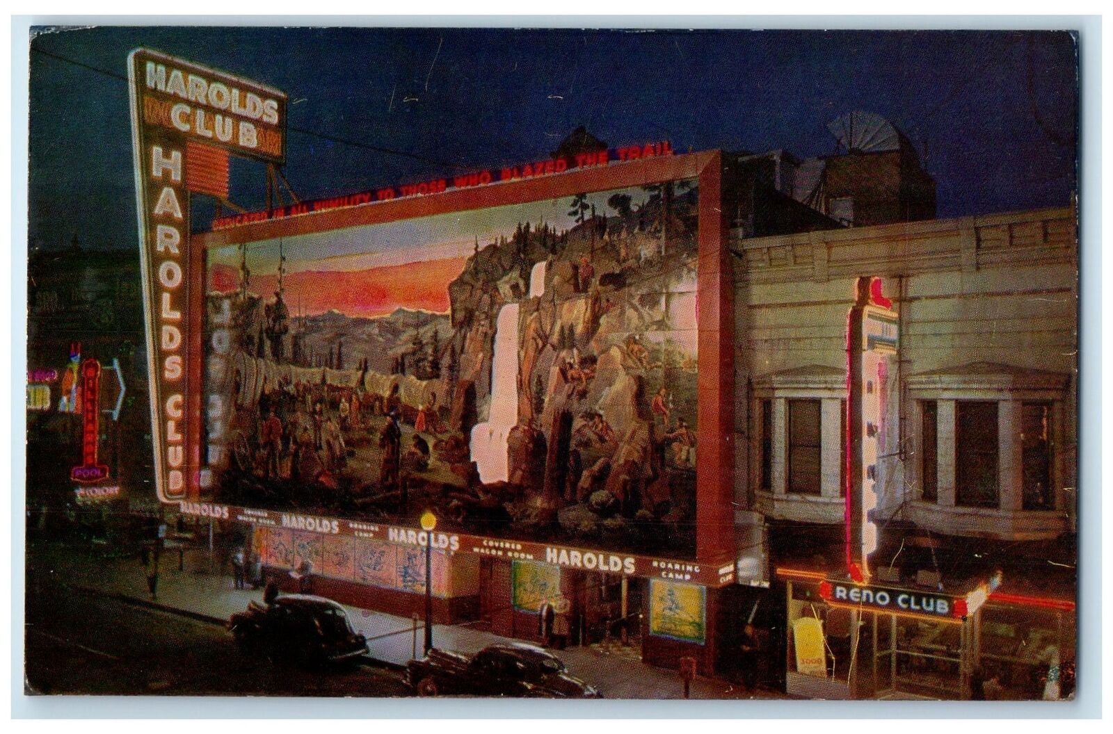 c1950's Harold's Club At Night Classic Cars Signages View Reno Nevada Postcard
