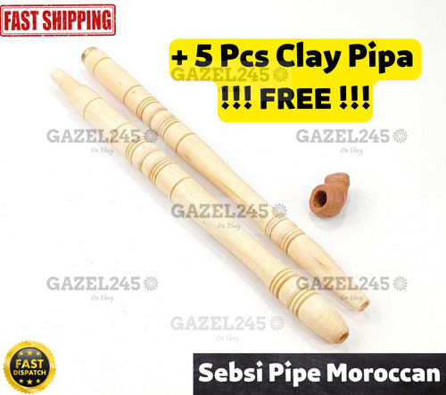 Traditional Vintage Handmade Moroccan Wooden Pipe Tobacco Sebsi + 5 Pcs Skuffs