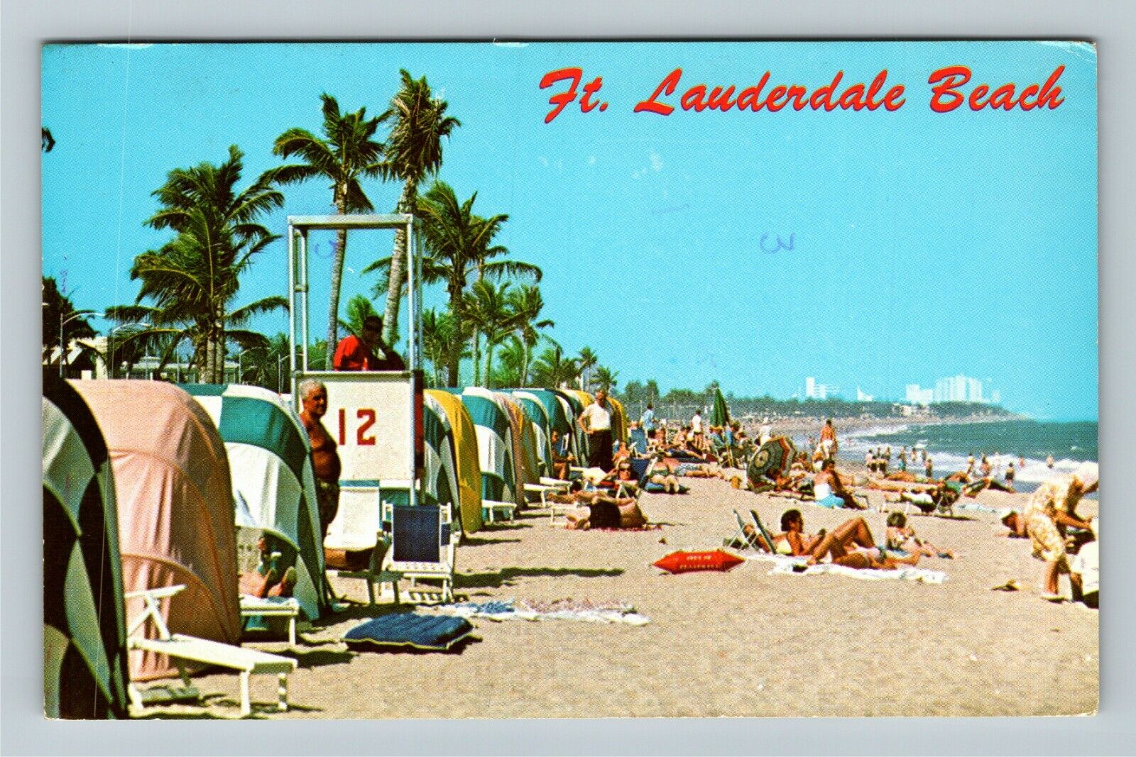 Lauderdale Beach FL-Florida, Relaxing On Beach c1971 Vintage Souvenir Postcard