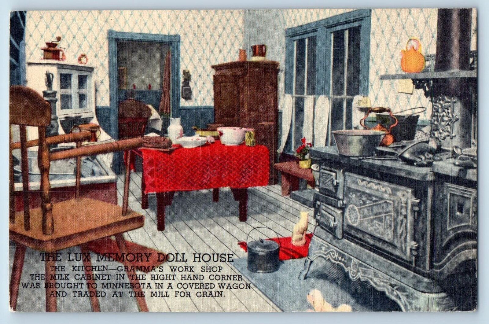 c1940\'s The Kitchen The Lux Memory Doll House Toys St. Paul Minnesota Postcard