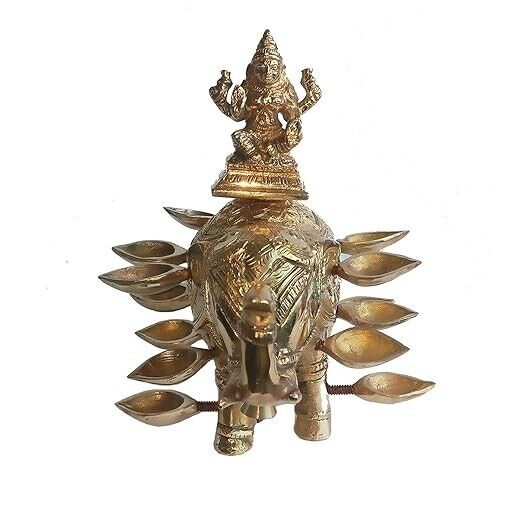 Handmade Brass Mahalaxmi Idol with Elephant Statue for Pooja,(2.5x7 Inch)