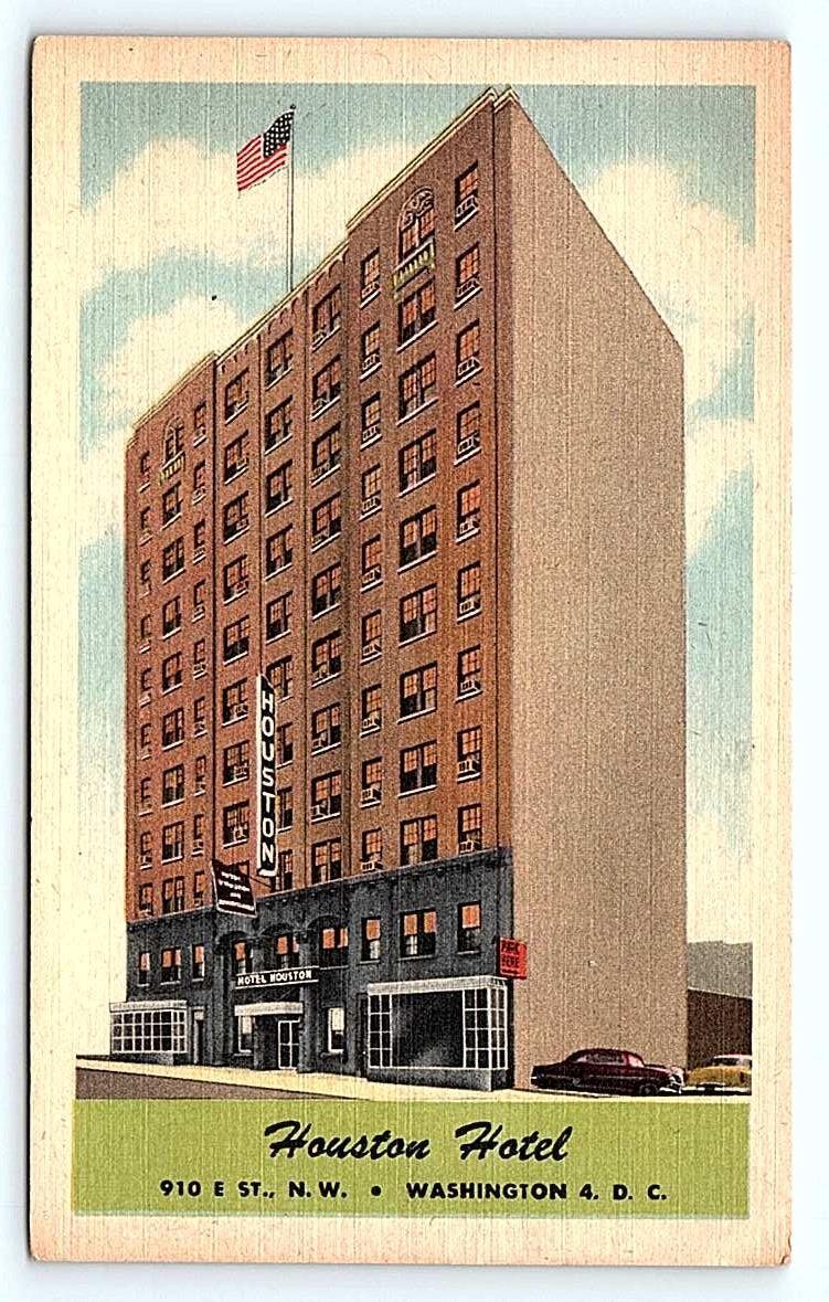 WASHINGTON, DC ~  HOUSTON HOTEL ~  c1950s Cars  Linen Postcard
