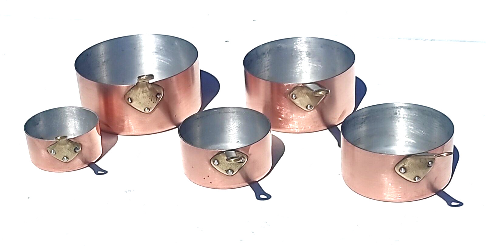 Vintage French Copper Saucepan Set of 5 Aluminium Lining Made in France 4lbs