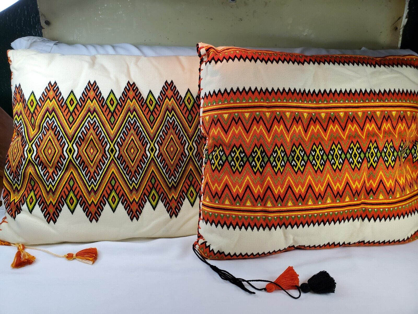 2 Vintage Ukrainian Hand Embroidered Pillows With Tassels 