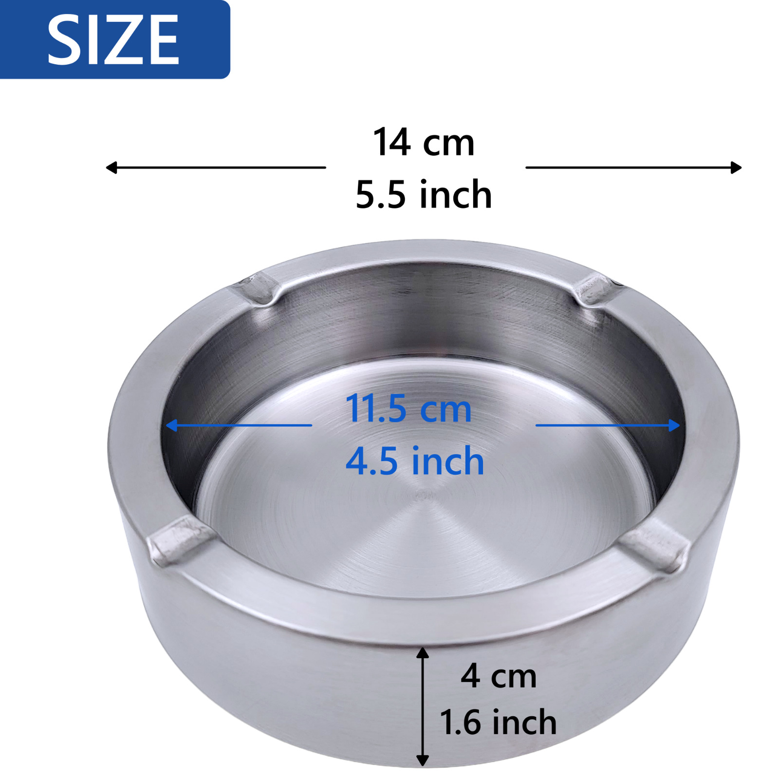 Silver Round Metal Ashtray Stainless Steel Silver for Cigarettes Cigar Home 