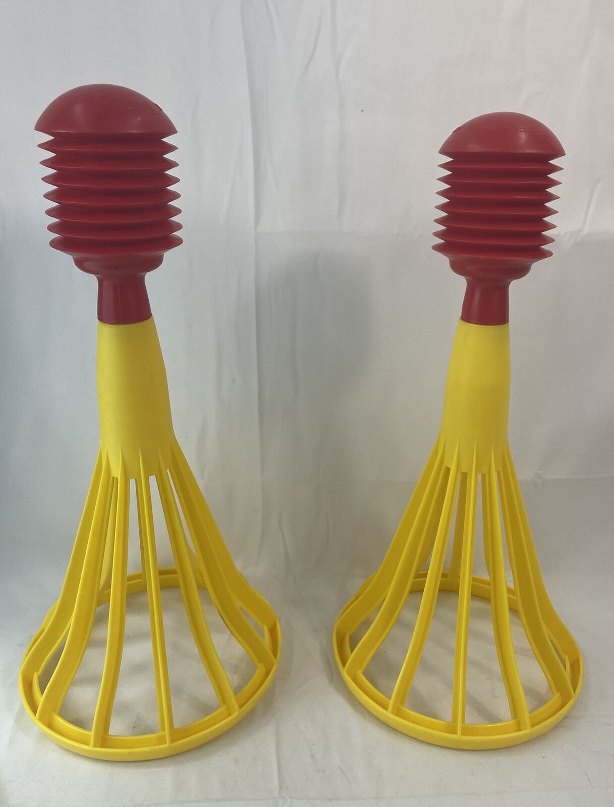 Vintage 1970s Yellow and Red Plastic Pop A Lot Tupperware Toy Set of 2