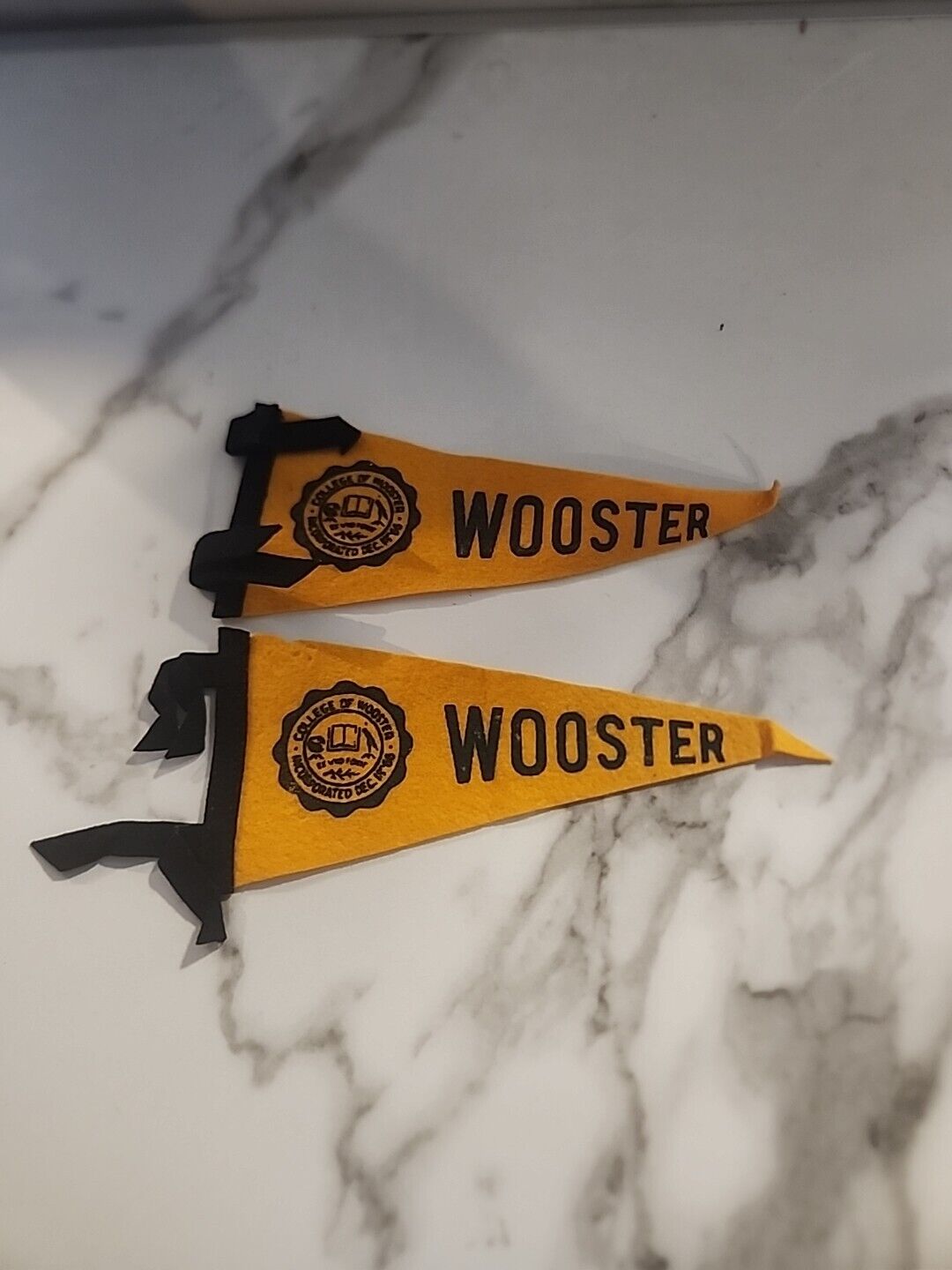 Vintage College of Wooster Pennant Incorporated Dec 18th 1966 Small Yellow 2 Pc