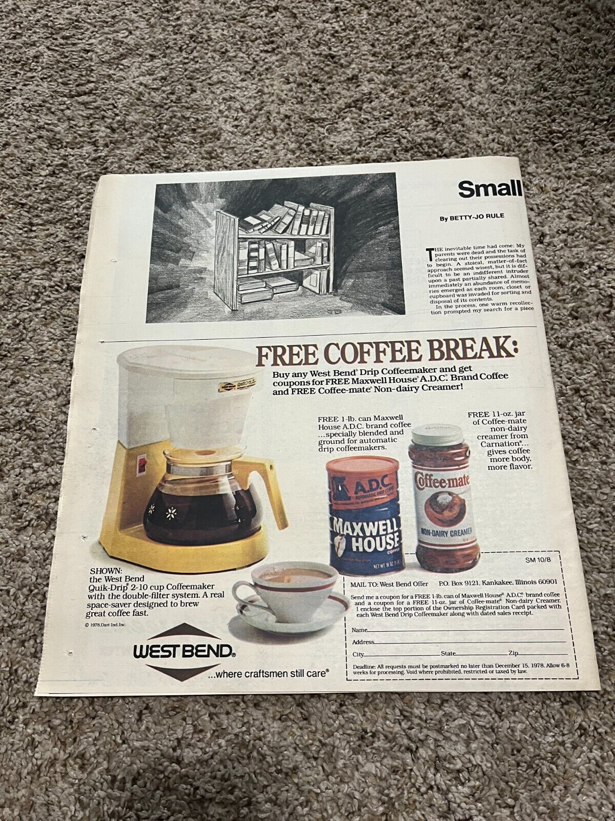 1978 West Bend Maxwell House Coffee-mate Newspaper Print Ad
