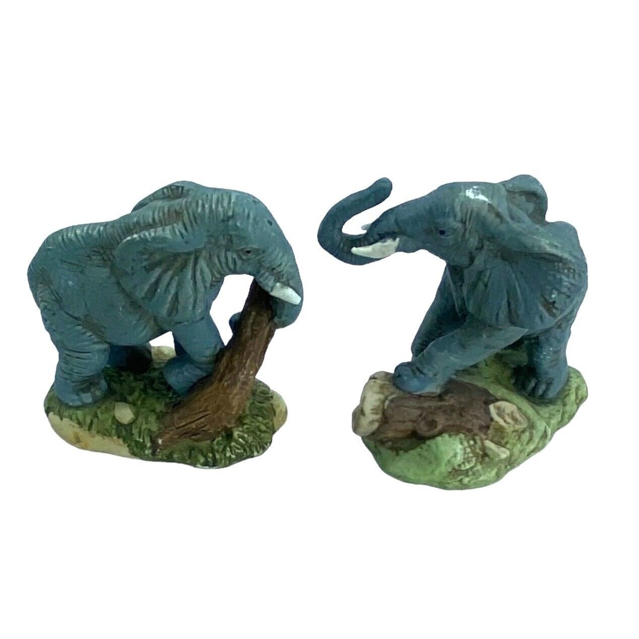 Vintage African Savanna Elephant Figurines Decor Raised Trunk  Lot of 2 3.5\